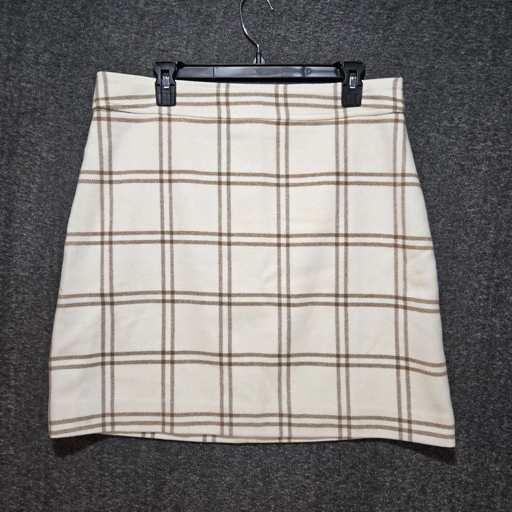 J. Crew Windowpane Plaid Knit A-Line Wool Blend Mini Skirt Preppy‎ Cream 12 W33